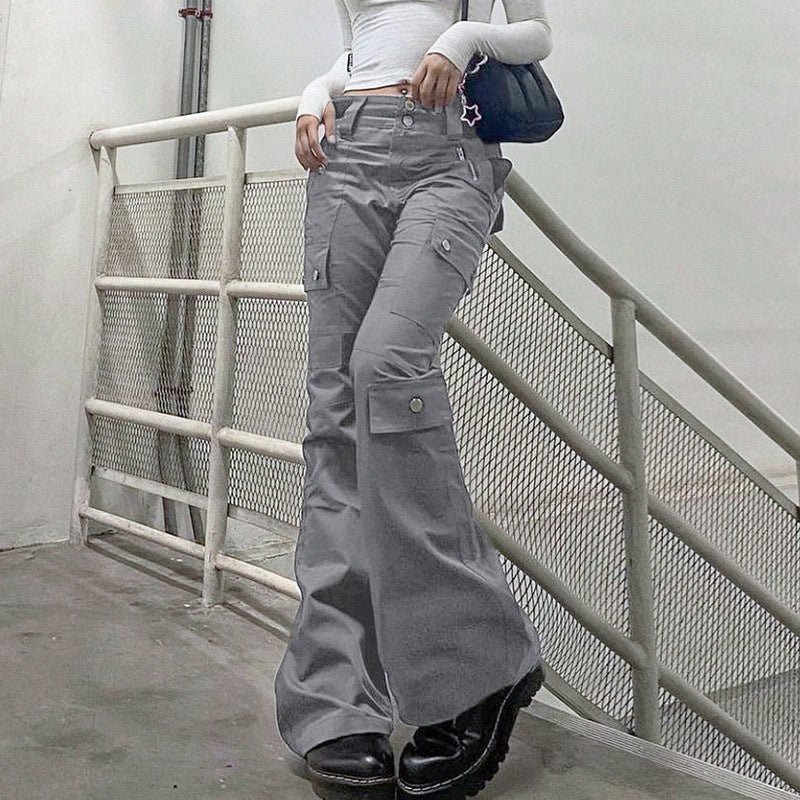 Grey cargo line split multi-pocket button cuffed Spice Girl