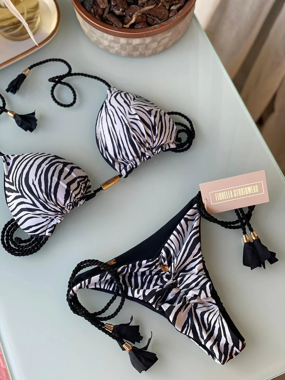 Swimsuit, triangle bag, bikini, women's two-piece solid color, multi-color bed rope, bikini