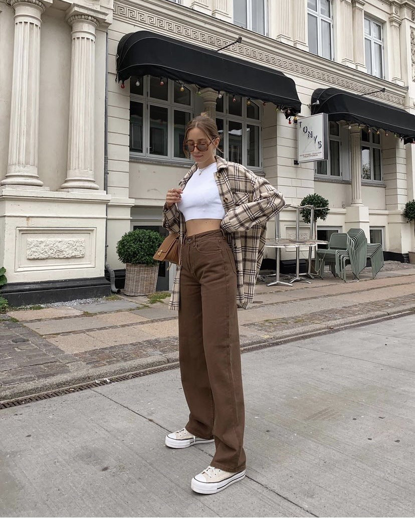 2021 Vintage Straight leg high waist slim brown jeans