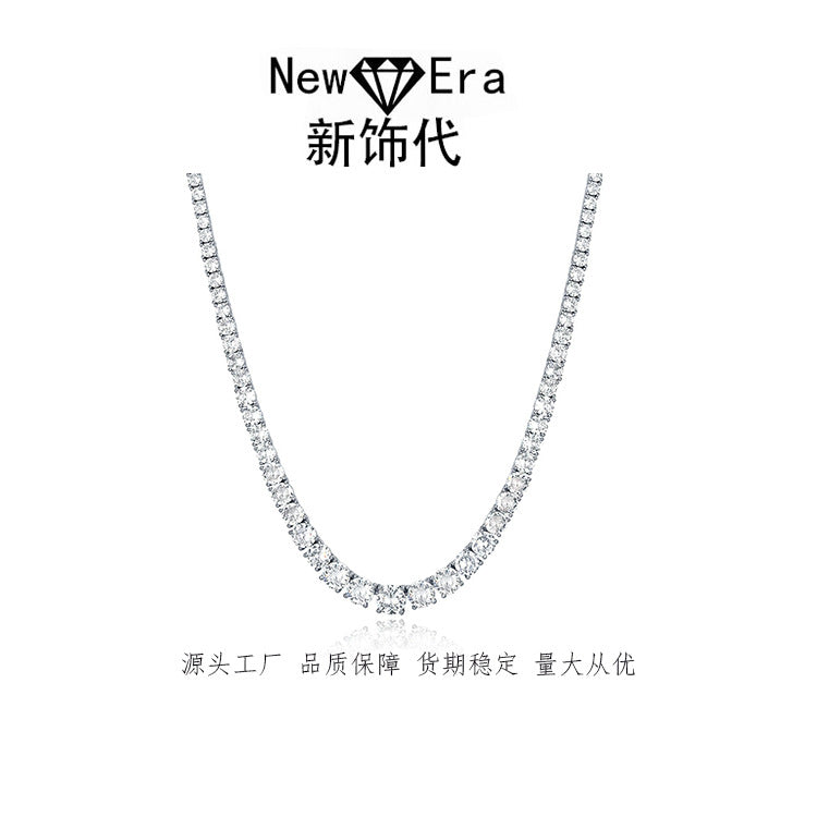 Pure sSilver zircon Tennis Chain with High-end Full Diamonds