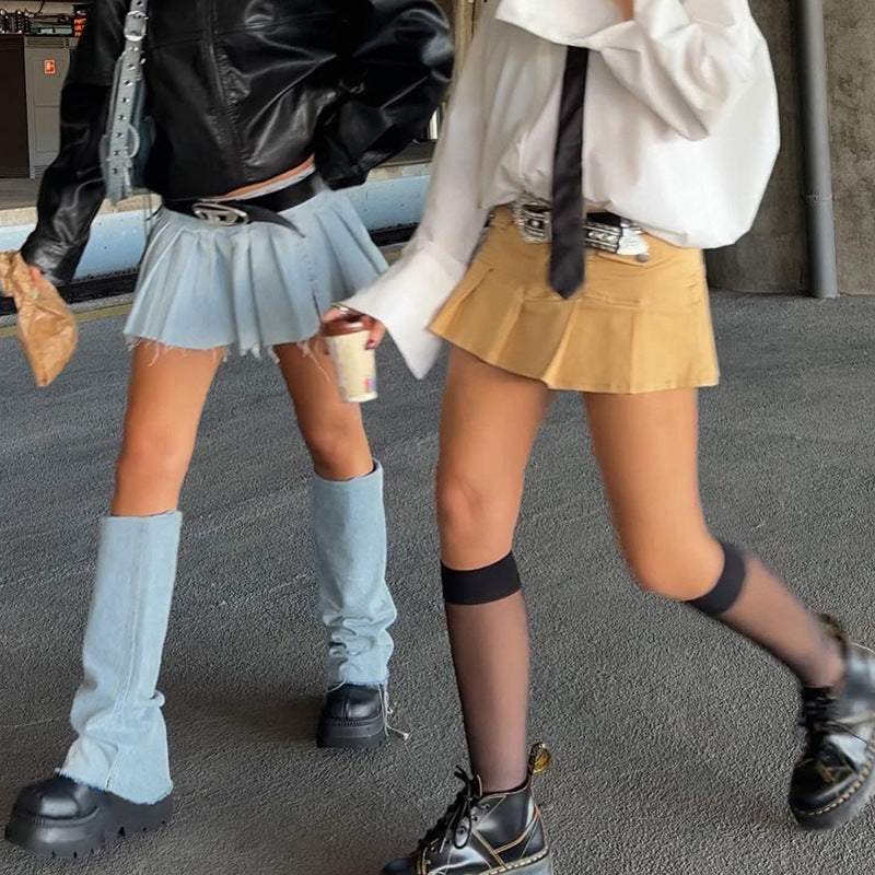 Fashion street skirt trend personality ins fashion casual all-matching denim pleated skirt