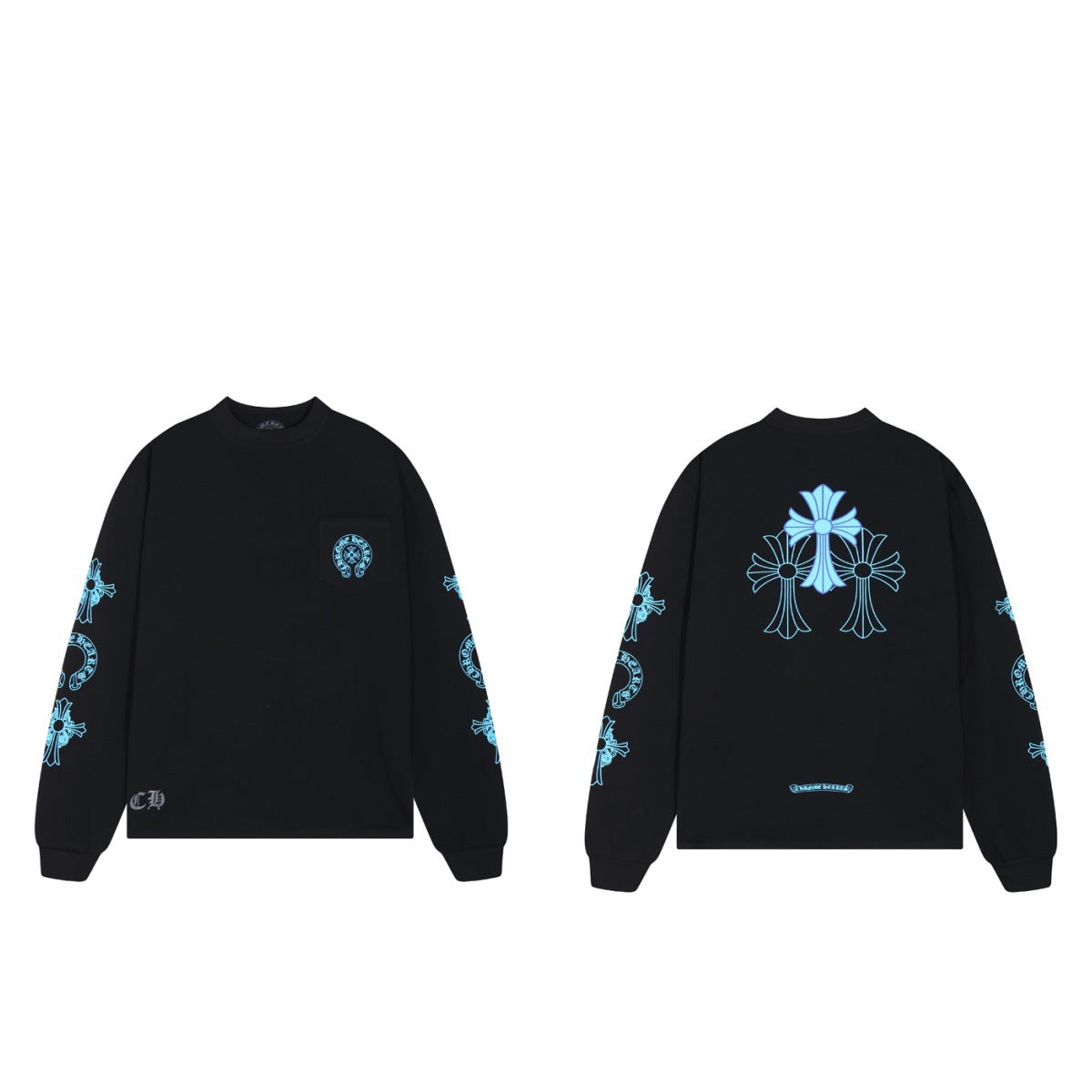 pure cotton long-sleeved round-neck with crosses sweatshirt