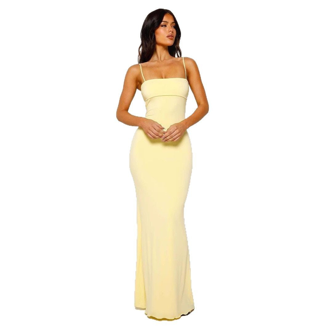 Sexy, slimming, backless, halter dress in solid color