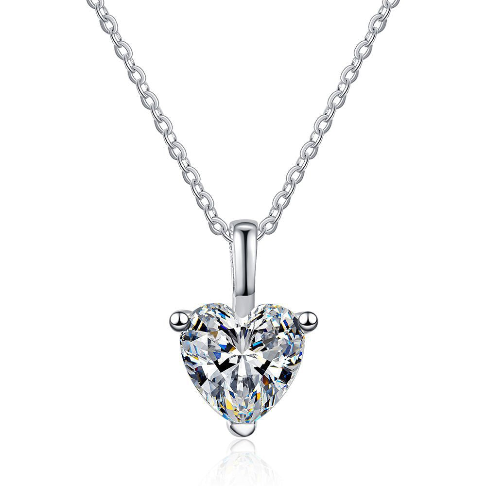 s925 Pure Silver Pendant, Feminine Charm, Heart-shaped 1-carat D-color Moissanite necklace