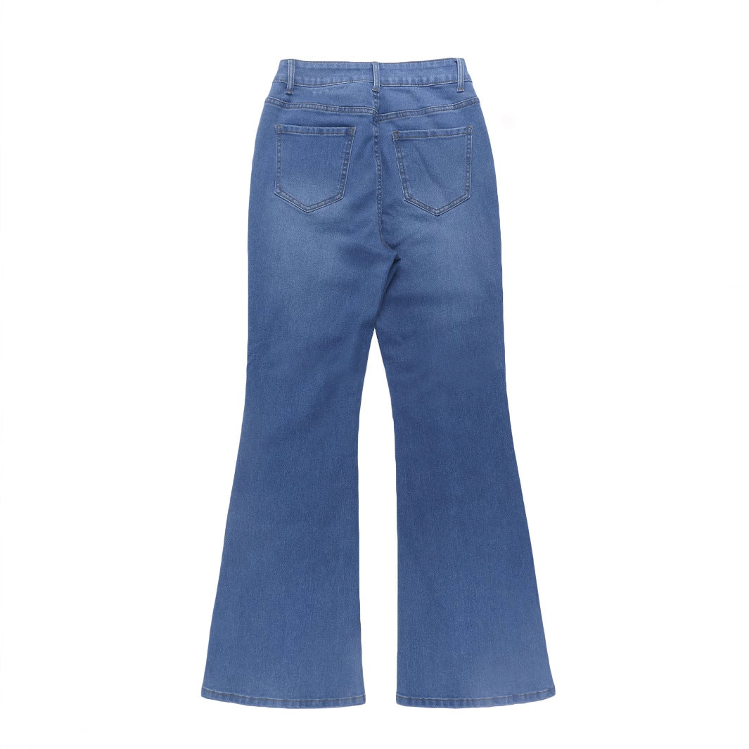 Solid Color Denim Trousers