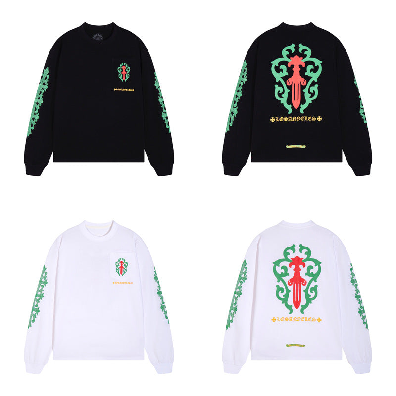 pure cotton long-sleeved round-neck with crosses sweatshirt