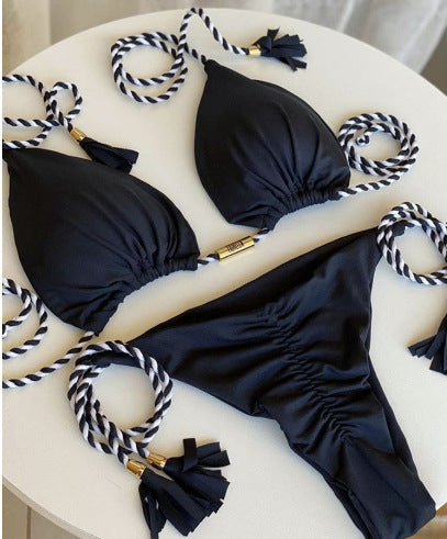 Swimsuit, triangle bag, bikini, women's two-piece solid color, multi-color bed rope, bikini