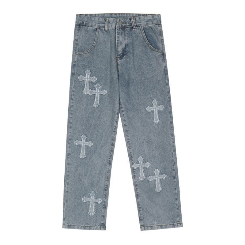 High Street cross patch jeans