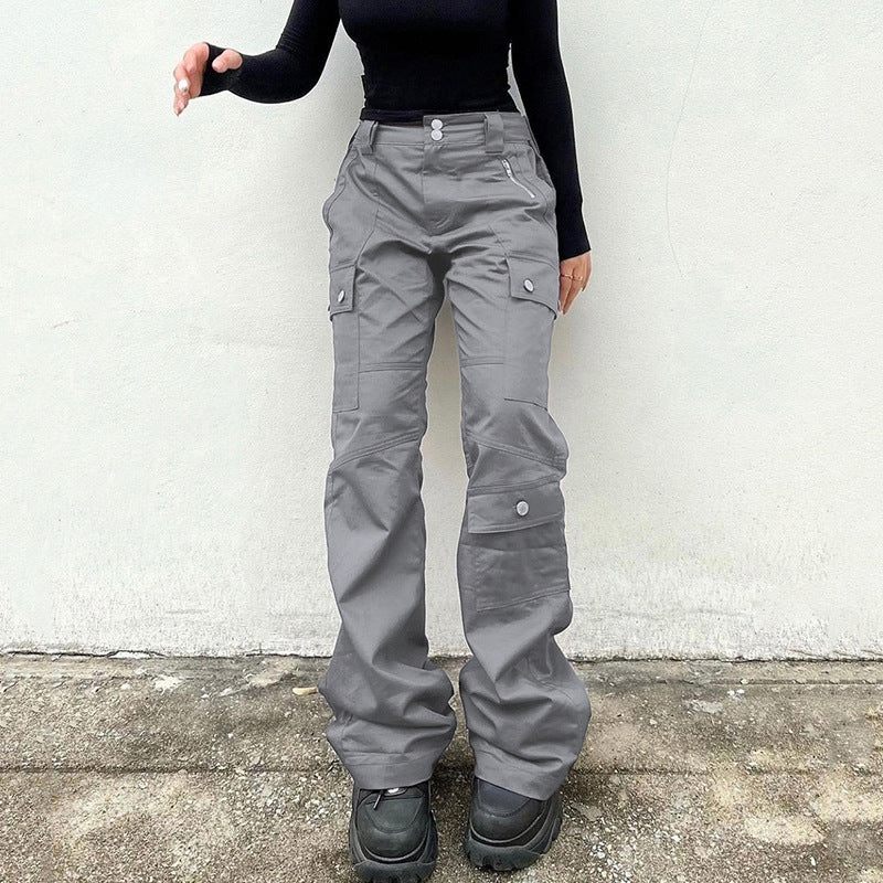 Grey cargo line split multi-pocket button cuffed Spice Girl