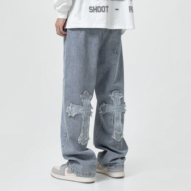 High Street cross patch jeans