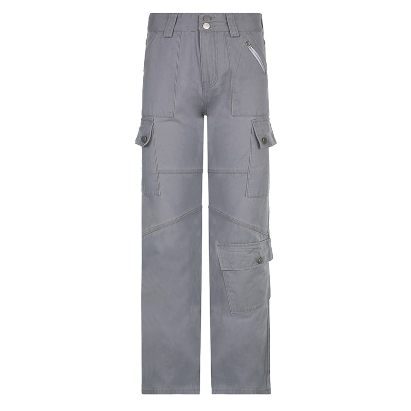Grey cargo line split multi-pocket button cuffed Spice Girl