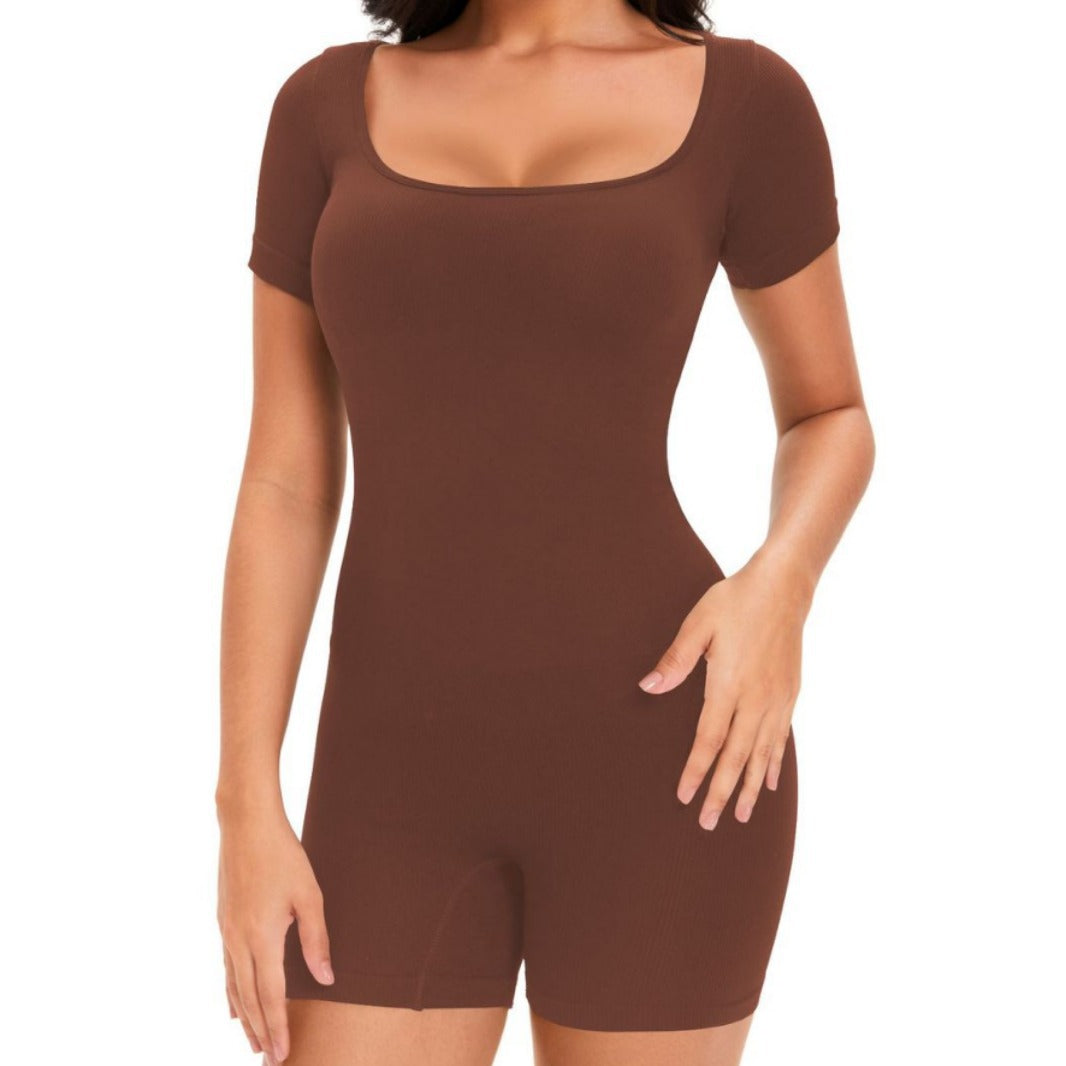 Short-sleeved corset yoga jumpsuit