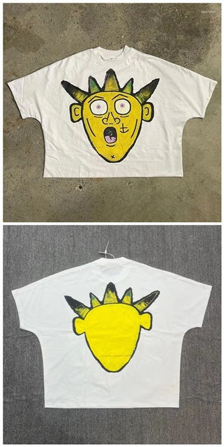 Retro pure cotton T-shirt with a round neck