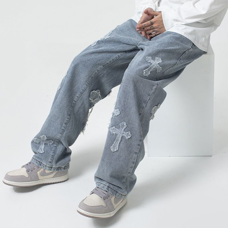 High Street cross patch jeans