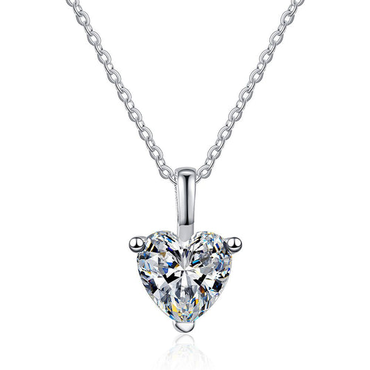 s925 Pure Silver Pendant, Feminine Charm, Heart-shaped 1-carat D-color Moissanite necklace