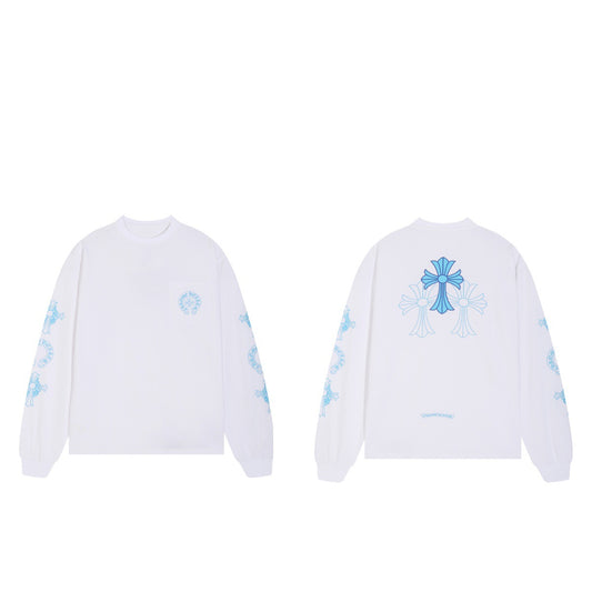 pure cotton long-sleeved round-neck with crosses sweatshirt
