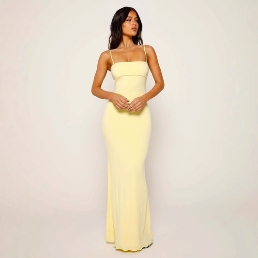 Sexy, slimming, backless, halter dress in solid color