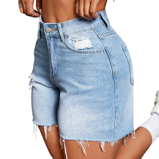 high waist pants Denim shorts with holes women's super hot