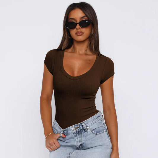 Summer Women's thread set head solid color, fashion short-sleeved blouse for women