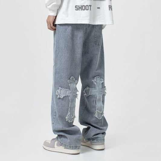 High Street cross patch jeans
