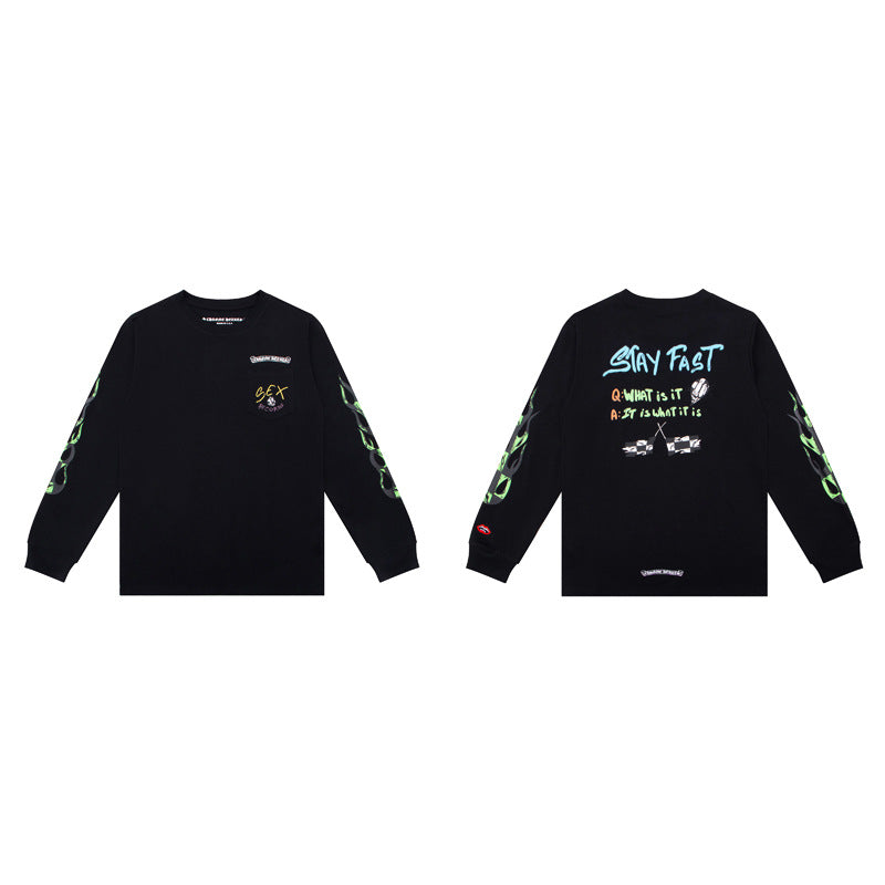pure cotton long-sleeved round-neck with crosses sweatshirt