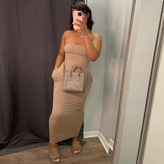 Solid-color Strapless Dress, a fashionable and elegant long dress for women