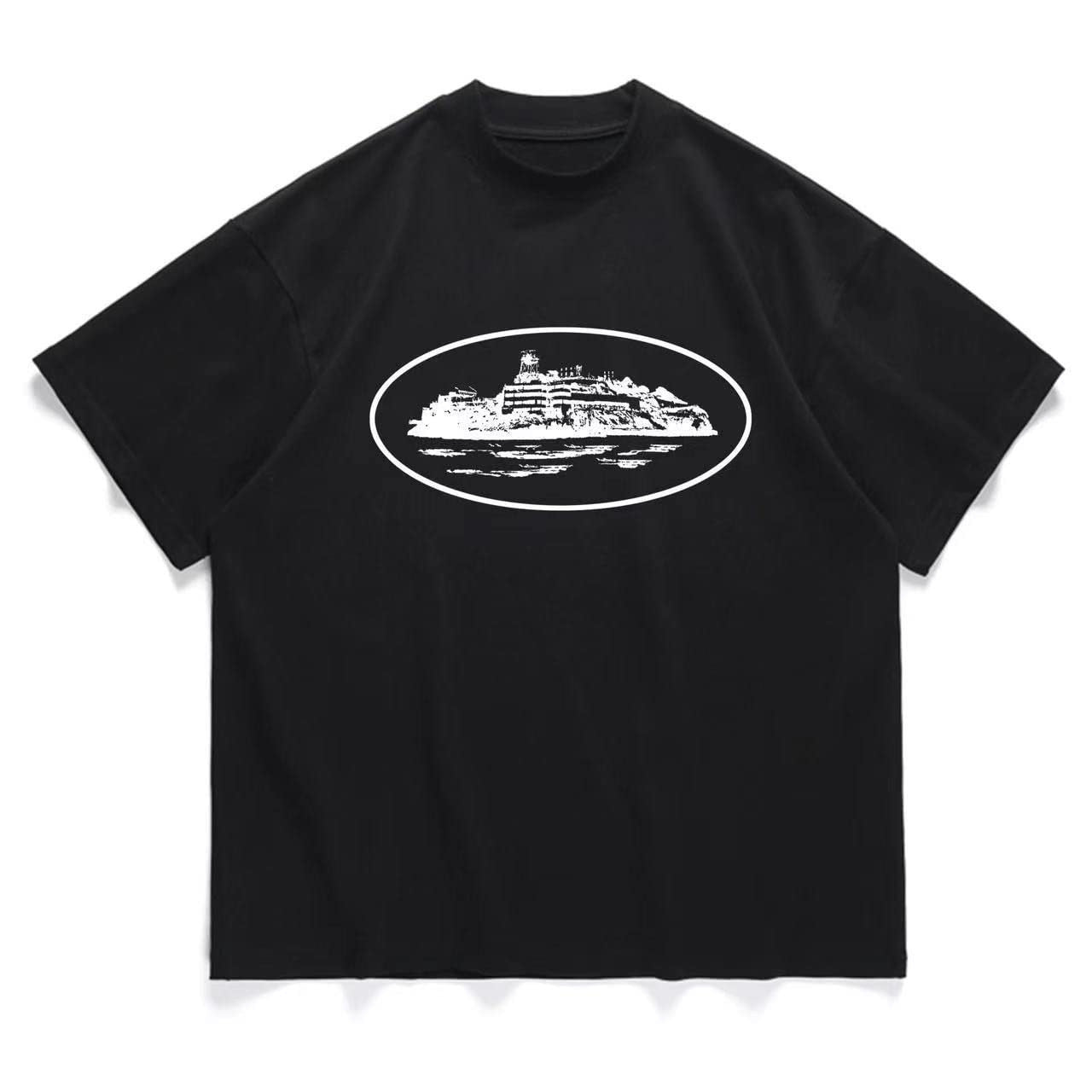 Black themed printed short-sleeved T-shirt