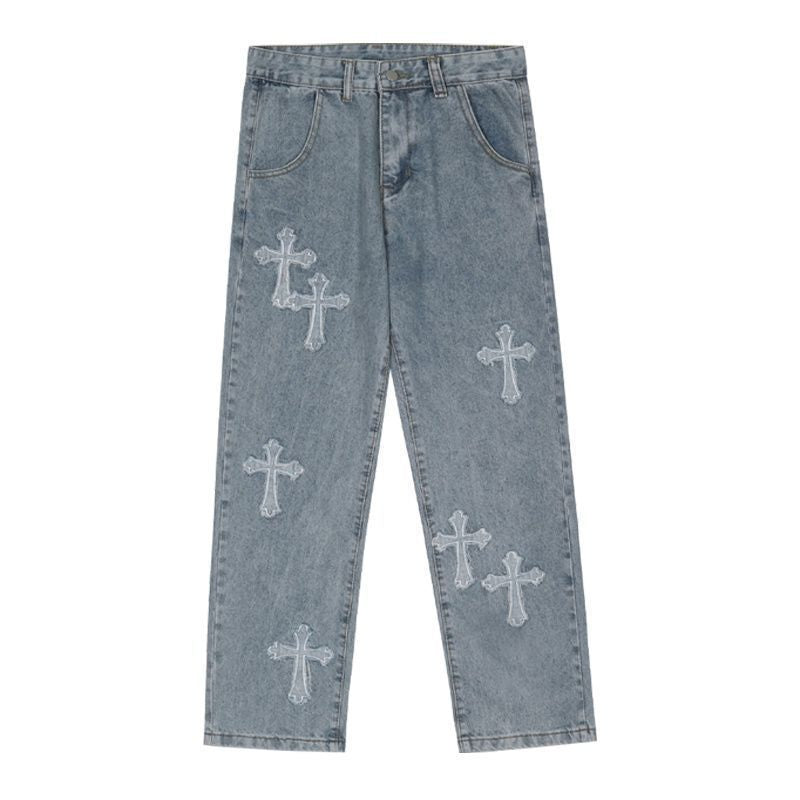 High Street cross patch jeans